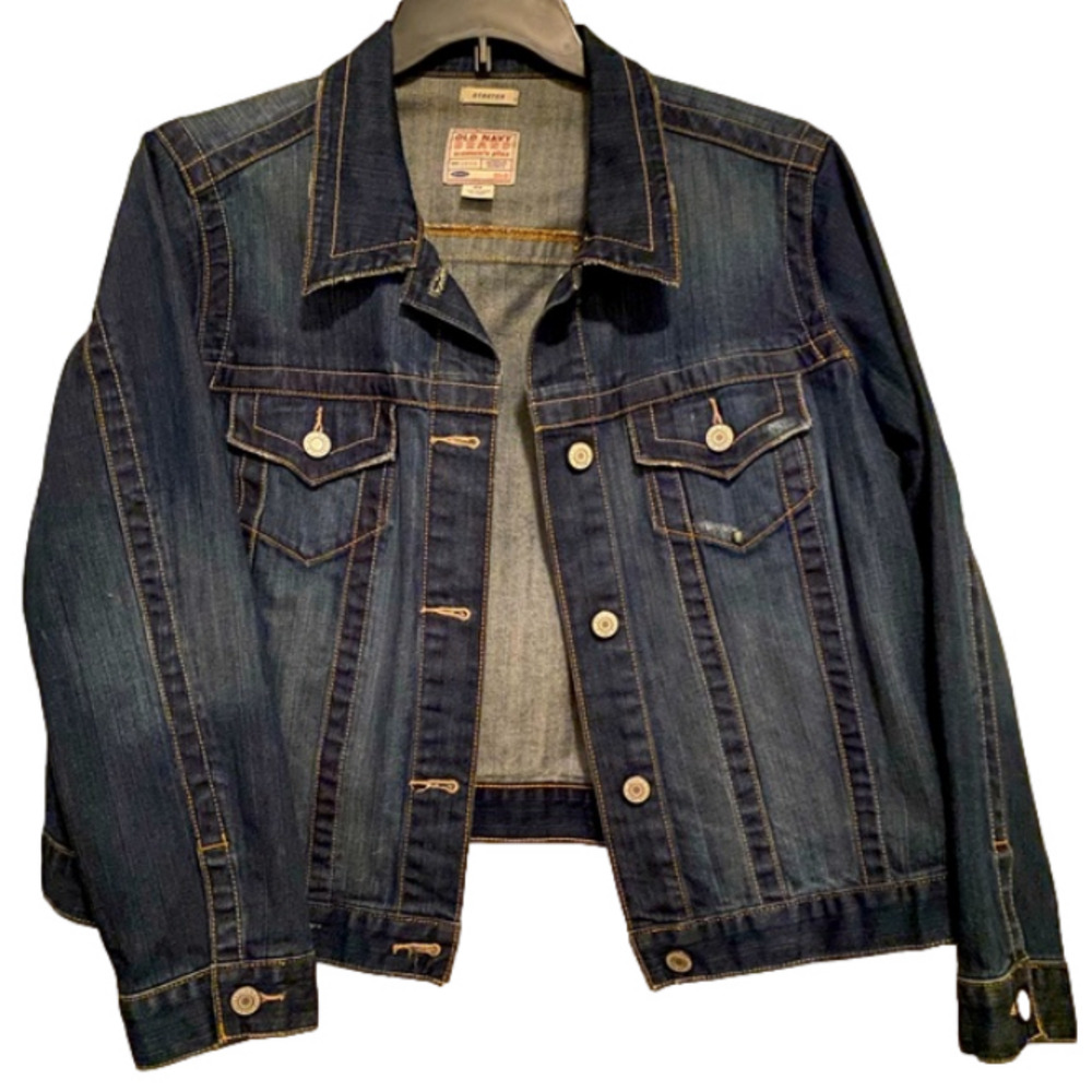 Old Navy Distressed Dark Wash Women’s Size 2x Crop Denim Jacket